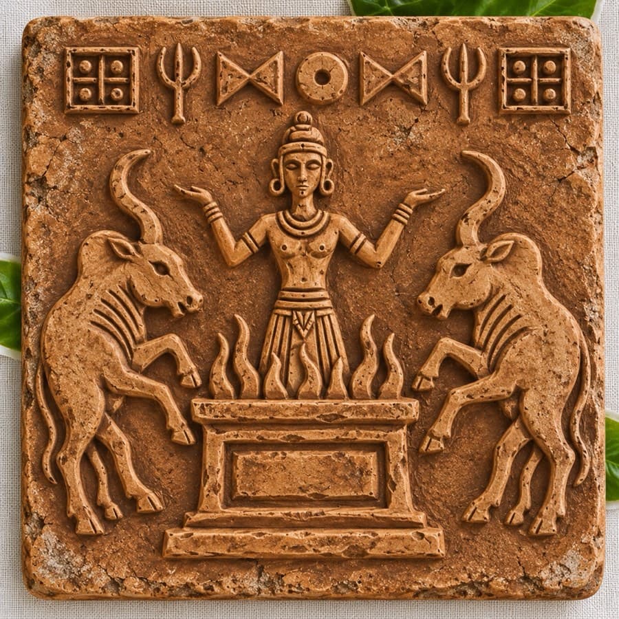 Panisha Deu (Dev), Ganak 7, terracotta Ganak (seal) in raised relief