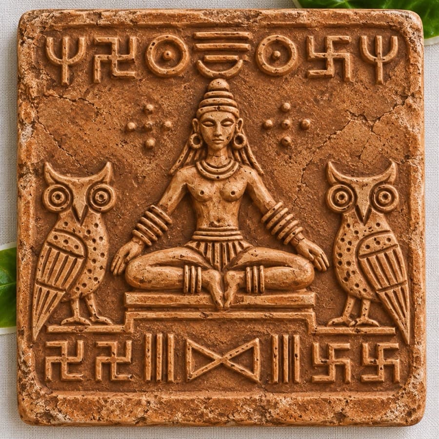 Motisha Deu (Dev), Ganak 13, terracotta Ganak (seal) in raised relief
