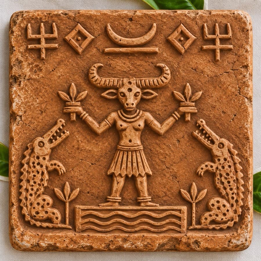 Sobisha Deu (Dev), Ganak 14, terracotta Ganak (seal) in raised relief