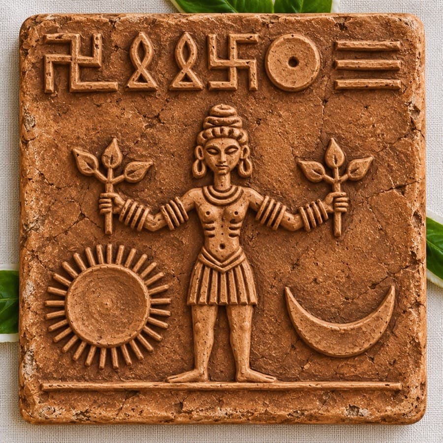 Khoraisha Deu (Dev), Ganak 16, terracotta Ganak (seal) in raised relief