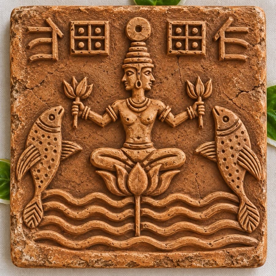 Trisha Deu (Dev), Ganak 19, terracotta Ganak (seal) in raised relief