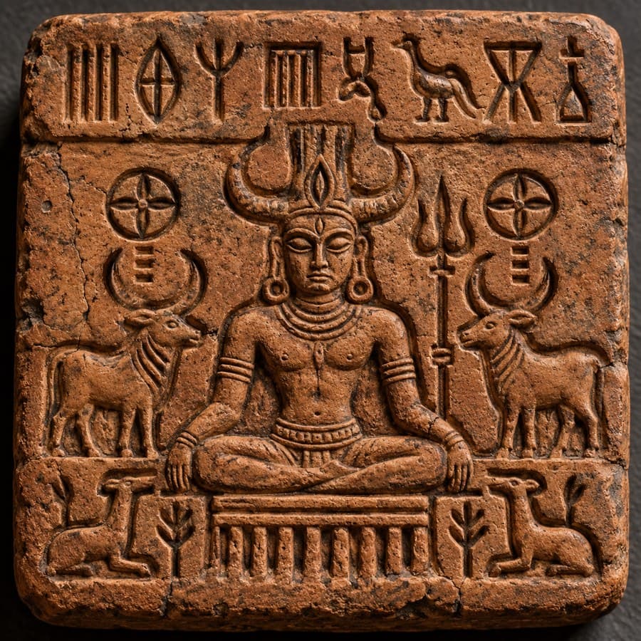 Ishanak Deu (Dev), terracotta Ganak (seal) in raised relief